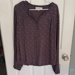 LOFT Dark Purple Geometric Women's Blouse